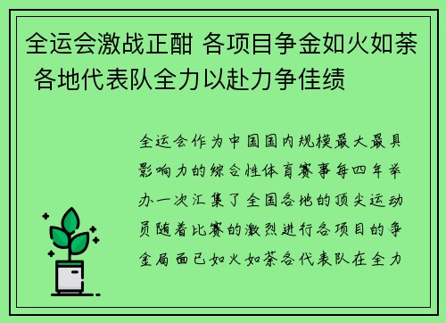 全运会激战正酣 各项目争金如火如荼 各地代表队全力以赴力争佳绩